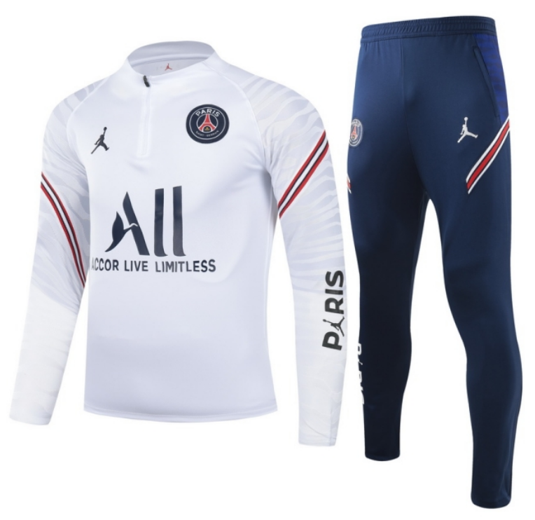 PSG x Jordan White Training Kits Sweater with Navy Pants 2020/21